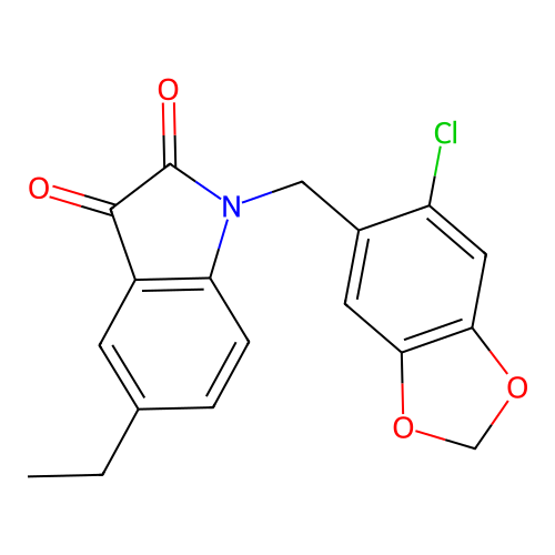 1-[(6-chloro-1,3-benzodioxol-5-yl)methyl]-5-ethyl-1H-indole-2,3-dione structure