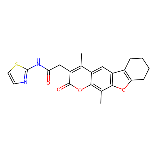 2-(4,11-dimethyl-2-oxo-6,7,8,9-tetrahydro-2H-benzofuro[3,2-g]chromen-3-yl)-N-(thiazol-2-yl)acetamide structure