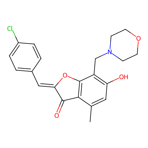 (Z)-2-(4-chlorobenzylidene)-6-hydroxy-4-methyl-7-(morpholinomethyl)benzofuran-3(2H)-one structure