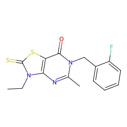 3-ethyl-6-(2-fluorobenzyl)-5-methyl-2-thioxo-2,3-dihydrothiazolo[4,5-d]pyrimidin-7(6H)-one structure