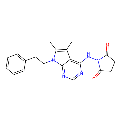 1-((5,6-dimethyl-7-phenethyl-7H-pyrrolo[2,3-d]pyrimidin-4-yl)amino)pyrrolidine-2,5-dione structure