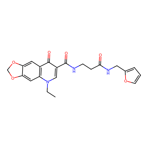 5-ethyl-N-(3-((furan-2-ylmethyl)amino)-3-oxopropyl)-8-oxo-5,8-dihydro-[1,3]dioxolo[4,5-g]quinoline-7-carboxamide structure