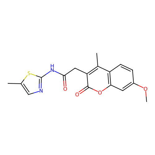2-(7-methoxy-4-methyl-2-oxo-2H-chromen-3-yl)-N-(5-methyl-1,3-thiazol-2-yl)acetamide structure
