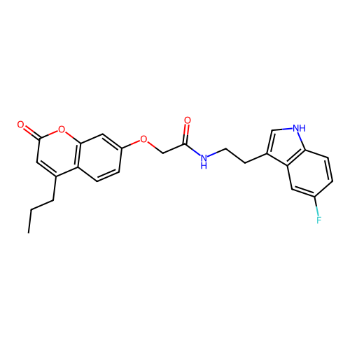 N-(2-(5-fluoro-1H-indol-3-yl)ethyl)-2-((2-oxo-4-propyl-2H-chromen-7-yl)oxy)acetamide structure