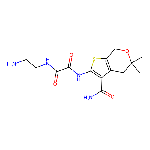 N-(2-aminoethyl)-N'-(3-carbamoyl-5,5-dimethyl-4,7-dihydrothieno[2,3-c]pyran-2-yl)oxamide structure