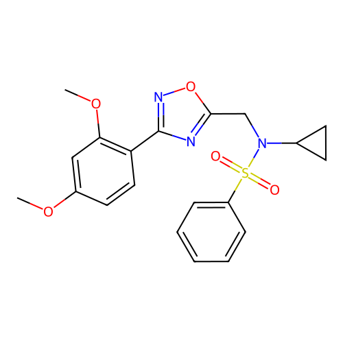 N-cyclopropyl-N-((3-(2,4-dimethoxyphenyl)-1,2,4-oxadiazol-5-yl)methyl)benzenesulfonamide structure