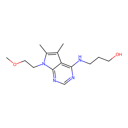 3-((7-(2-methoxyethyl)-5,6-dimethyl-7H-pyrrolo[2,3-d]pyrimidin-4-yl)amino)propan-1-ol structure