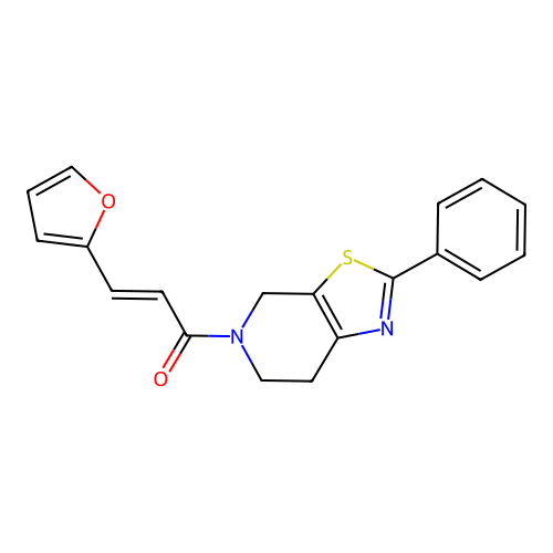 (2E)-3-(furan-2-yl)-1-(2-phenyl-6,7-dihydro[1,3]thiazolo[5,4-c]pyridin-5(4H)-yl)prop-2-en-1-one structure
