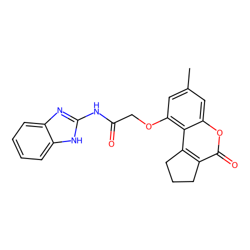 N-(1H-benzo[d]imidazol-2-yl)-2-((7-methyl-4-oxo-1,2,3,4-tetrahydrocyclopenta[c]chromen-9-yl)oxy)acetamide structure