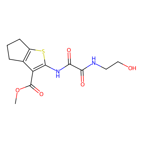 methyl 2-({[(2-hydroxyethyl)amino](oxo)acetyl}amino)-5,6-dihydro-4H-cyclopenta[b]thiophene-3-carboxylate structure