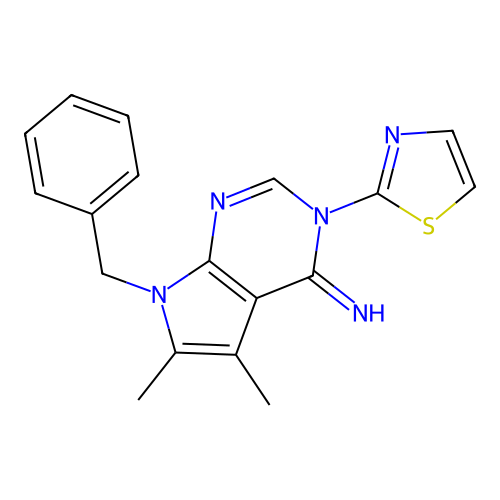 7-benzyl-5,6-dimethyl-3-(1,3-thiazol-2-yl)-3,7-dihydro-4H-pyrrolo[2,3-d]pyrimidin-4-imine structure