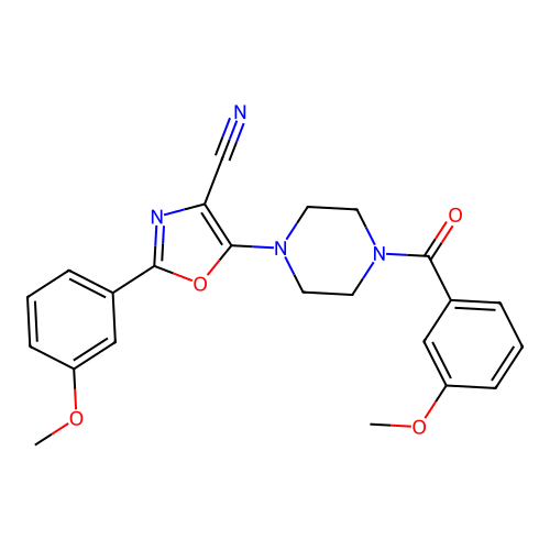 5-(4-(3-methoxybenzoyl)piperazin-1-yl)-2-(3-methoxyphenyl)oxazole-4-carbonitrile structure