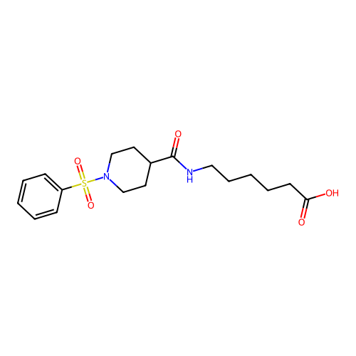 6-({[1-(Phenylsulfonyl)piperidin-4-yl]carbonyl}amino)hexanoic acid structure