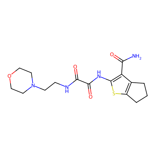 N-(2-carbamoyl-4-thiabicyclo[3.3.0]octa-2,9-dien-3-yl)-N'-(2-morpholin-4-ylethyl)oxamide structure