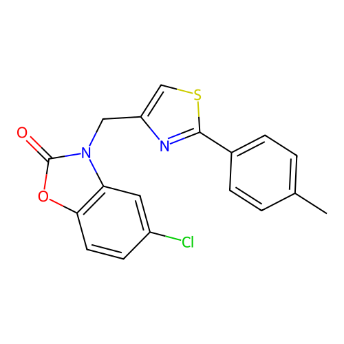 5-chloro-3-{[2-(4-methylphenyl)-1,3-thiazol-4-yl]methyl}-1,3-benzoxazol-2(3H)-one structure