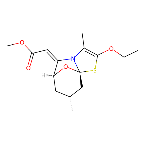 Methyl (2E)-[(6S,8R,9aS)-2-ethoxy-3,8-dimethyl-6,7,8,9-tetrahydro-5H-6,9a-epoxy[1,3]thiazolo[3,2-a]azepin-5-ylidene]acetate structure
