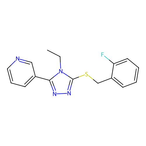 3-[4-Ethyl-5-[(2-fluorophenyl)methylsulfanyl]-1,2,4-triazol-3-yl]pyridine structure