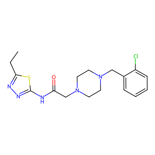 2-[4-[(2-chlorophenyl)methyl]piperazin-1-yl]-N-(5-ethyl-1,3,4-thiadiazol-2-yl)acetamide structure