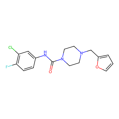 N-(3-chloro-4-fluorophenyl)-4-(furan-2-ylmethyl)piperazine-1-carboxamide structure