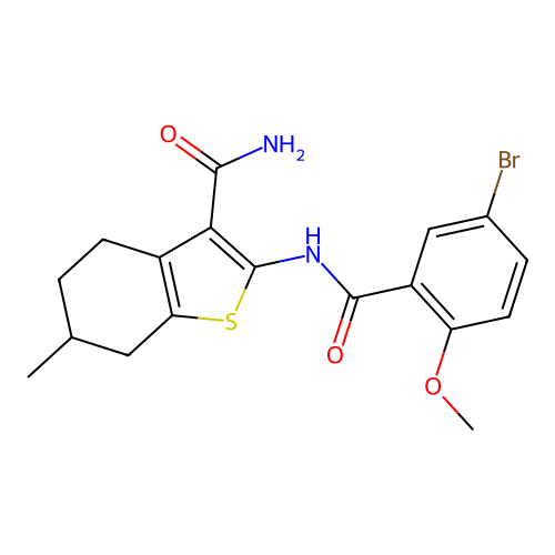 2-[(5-bromo-2-methoxybenzoyl)amino]-6-methyl-4,5,6,7-tetrahydro-1-benzothiophene-3-carboxamide structure