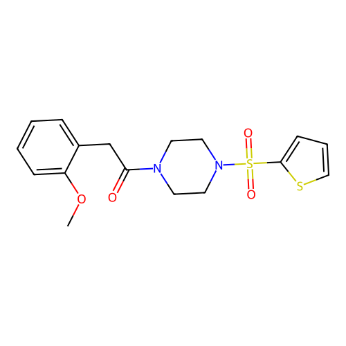 2-(2-Methoxyphenyl)-1-(4-thiophen-2-ylsulfonylpiperazin-1-yl)ethanone structure