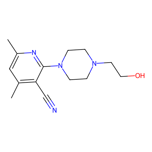 2-[4-(2-Hydroxyethyl)piperazin-1-yl]-4,6-dimethylpyridine-3-carbonitrile structure