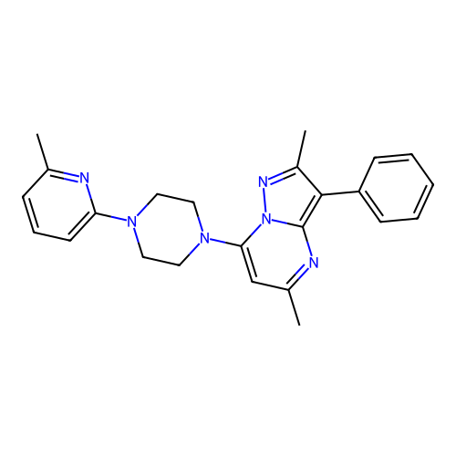 2,5-dimethyl-7-[4-(6-methylpyridin-2-yl)piperazin-1-yl]-3-phenylpyrazolo[1,5-a]pyrimidine structure