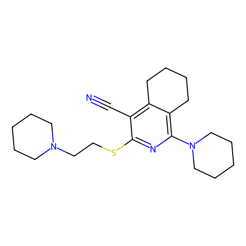 1-(1-piperidyl)-3-[2-(1-piperidyl)ethylsulfanyl]-5,6,7,8-tetrahydroisoquinoline-4-carbonitrile structure