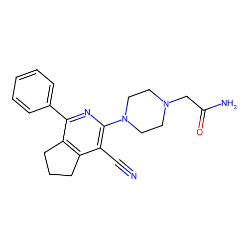 2-[4-(4-cyano-1-phenyl-6,7-dihydro-5H-cyclopenta[c]pyridin-3-yl)piperazin-1-yl]acetamide structure