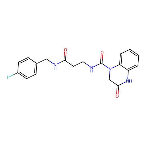 N-{3-[(4-fluorobenzyl)amino]-3-oxopropyl}-3-hydroxyquinoxaline-1(2H)-carboxamide structure