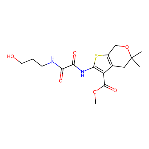 methyl 2-({[(3-hydroxypropyl)amino](oxo)acetyl}amino)-5,5-dimethyl-4,7-dihydro-5H-thieno[2,3-c]pyran-3-carboxylate structure