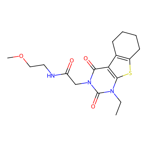 2-(1-ethyl-2,4-dioxo-1,2,5,6,7,8-hexahydrobenzo[4,5]thieno[2,3-d]pyrimidin-3(4H)-yl)-N-(2-methoxyethyl)acetamide structure