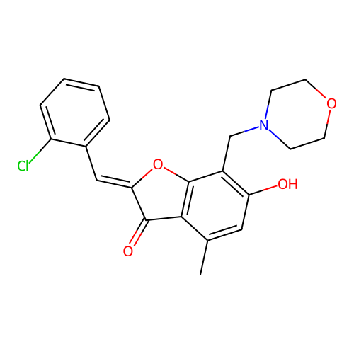 (Z)-2-(2-chlorobenzylidene)-6-hydroxy-4-methyl-7-(morpholinomethyl)benzofuran-3(2H)-one structure