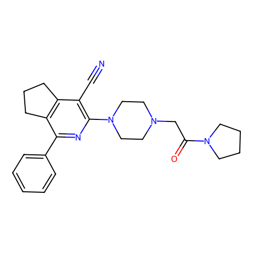 3-(4-(2-oxo-2-(pyrrolidin-1-yl)ethyl)piperazin-1-yl)-1-phenyl-6,7-dihydro-5H-cyclopenta[c]pyridine-4-carbonitrile structure