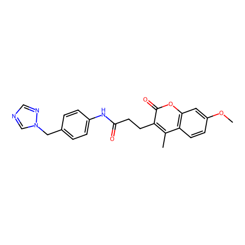 3-(7-methoxy-4-methyl-2-oxochromen-3-yl)-N-[4-(1,2,4-triazol-1-ylmethyl)phenyl]propanamide structure