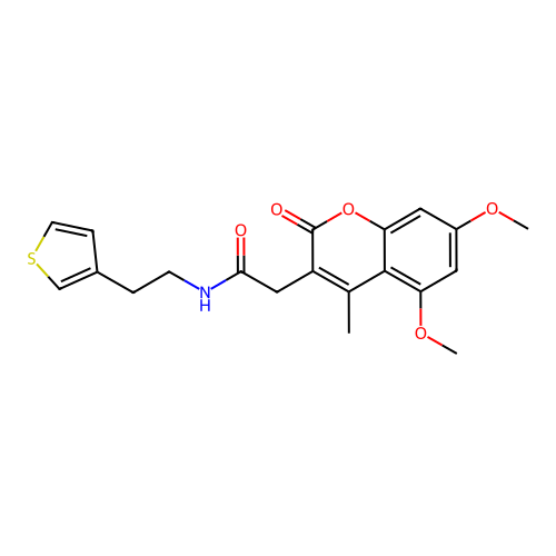 2-(5,7-dimethoxy-4-methyl-2-oxo-2H-chromen-3-yl)-N-(2-(thiophen-3-yl)ethyl)acetamide structure