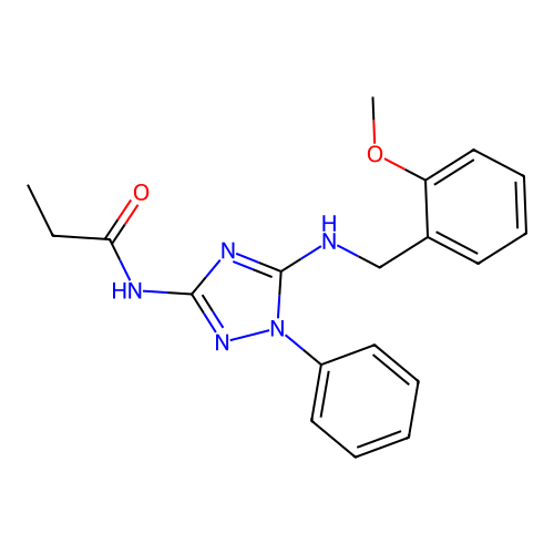 N-{5-[(2-methoxybenzyl)amino]-1-phenyl-1H-1,2,4-triazol-3-yl}propanamide structure