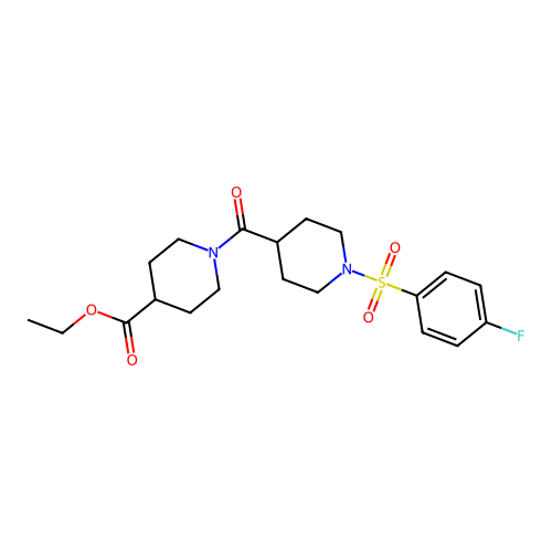 ethyl 1-({1-[(4-fluorophenyl)sulfonyl]piperidin-4-yl}carbonyl)piperidine-4-carboxylate structure