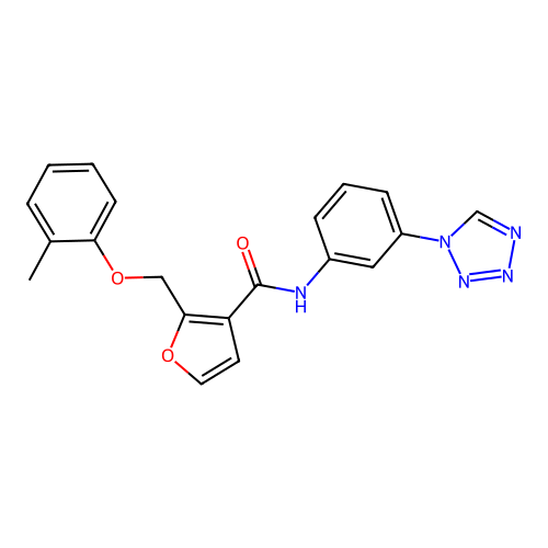 2-[(2-methylphenoxy)methyl]-N-[3-(tetrazol-1-yl)phenyl]furan-3-carboxamide structure