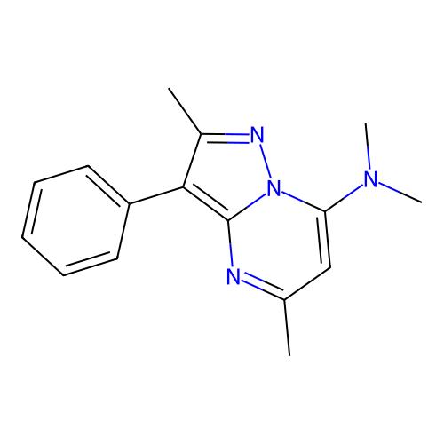 N,N,2,5-tetramethyl-3-phenylpyrazolo[1,5-a]pyrimidin-7-amine structure