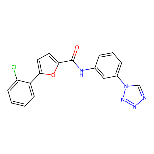 5-(2-chlorophenyl)-N-[3-(1H-tetrazol-1-yl)phenyl]furan-2-carboxamide structure