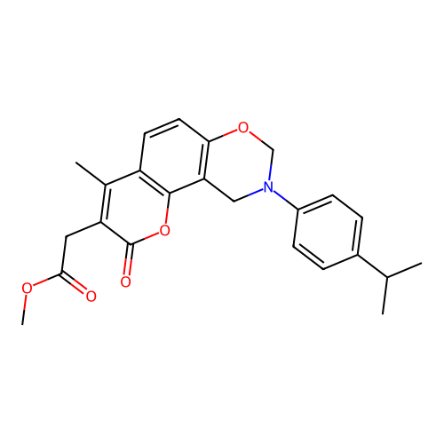 methyl 2-(9-(4-isopropylphenyl)-4-methyl-2-oxo-2,8,9,10-tetrahydrochromeno[8,7-e][1,3]oxazin-3-yl)acetate structure
