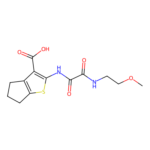 2-({[(2-methoxyethyl)amino](oxo)acetyl}amino)-5,6-dihydro-4H-cyclopenta[b]thiophene-3-carboxylic acid structure