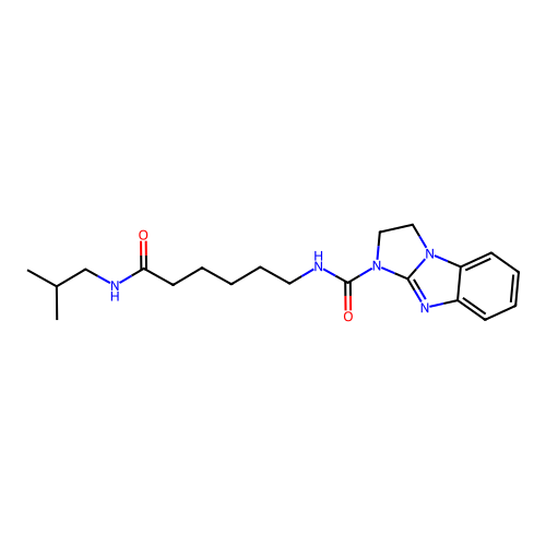 N-(6-(isobutylamino)-6-oxohexyl)-2,3-dihydro-1H-benzo[d]imidazo[1,2-a]imidazole-1-carboxamide structure