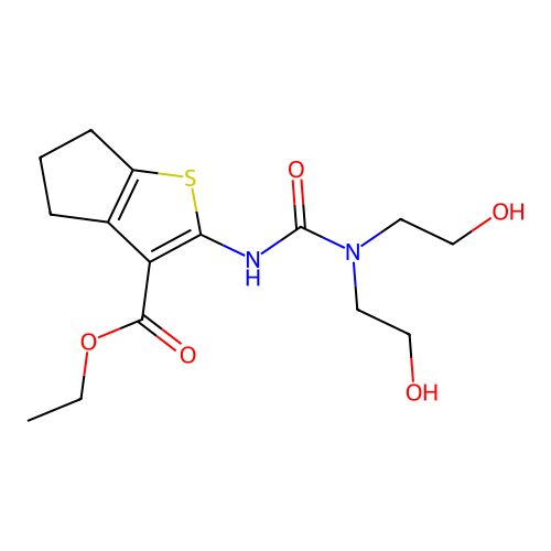 ethyl 2-(3,3-bis(2-hydroxyethyl)ureido)-5,6-dihydro-4H-cyclopenta[b]thiophene-3-carboxylate structure