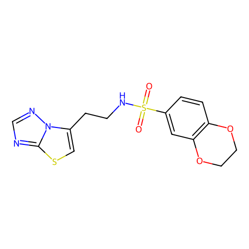 N-[2-([1,3]thiazolo[3,2-b][1,2,4]triazol-6-yl)ethyl]-2,3-dihydro-1,4-benzodioxine-6-sulfonamide structure