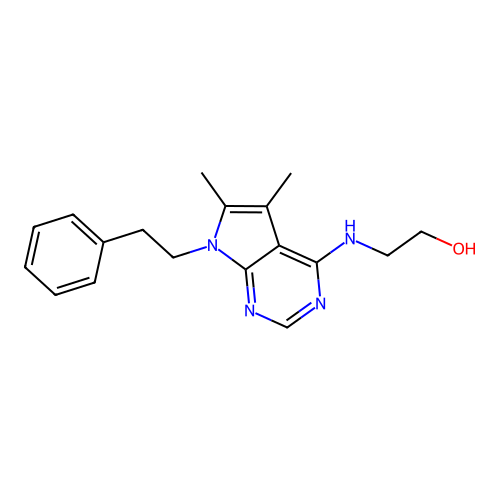 2-{[5,6-dimethyl-7-(2-phenylethyl)-7H-pyrrolo[2,3-d]pyrimidin-4-yl]amino}ethanol structure