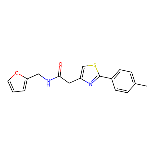 N-(furan-2-ylmethyl)-2-[2-(4-methylphenyl)-1,3-thiazol-4-yl]acetamide structure