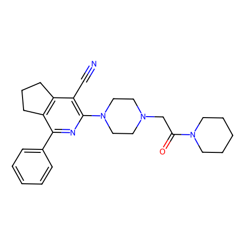 3-(4-(2-oxo-2-(piperidin-1-yl)ethyl)piperazin-1-yl)-1-phenyl-6,7-dihydro-5H-cyclopenta[c]pyridine-4-carbonitrile structure