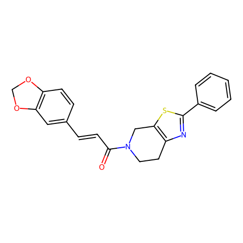 (2E)-3-(1,3-benzodioxol-5-yl)-1-(2-phenyl-6,7-dihydro[1,3]thiazolo[5,4-c]pyridin-5(4H)-yl)prop-2-en-1-one structure